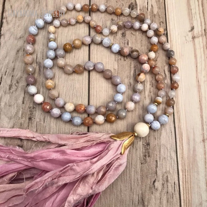 10 шт. кремовые кружевные агаты 108 японских бусин ожерелье сари шелковая кисточка