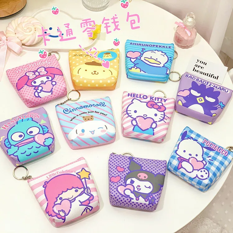Hello Kitty Bag Cartoon Sanrio Kuromi Melody Children's Student Coin Purse PU Leather Zipper Coin Earphone Portable Storage Bag
