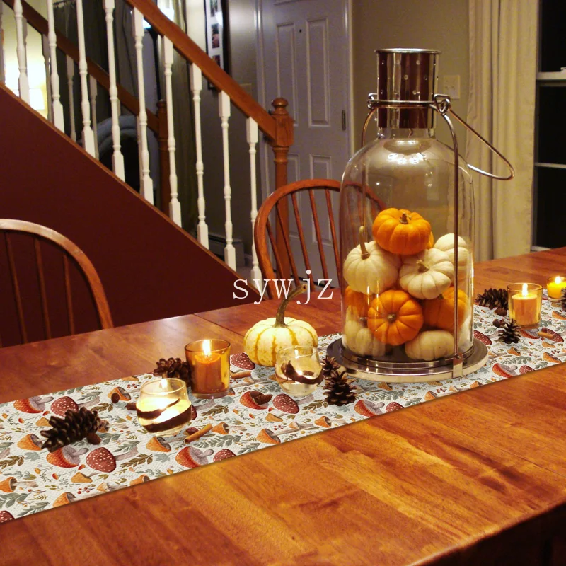 Осенние грибы растения листья Ретро скатерть из хлопка и льна Свадебный