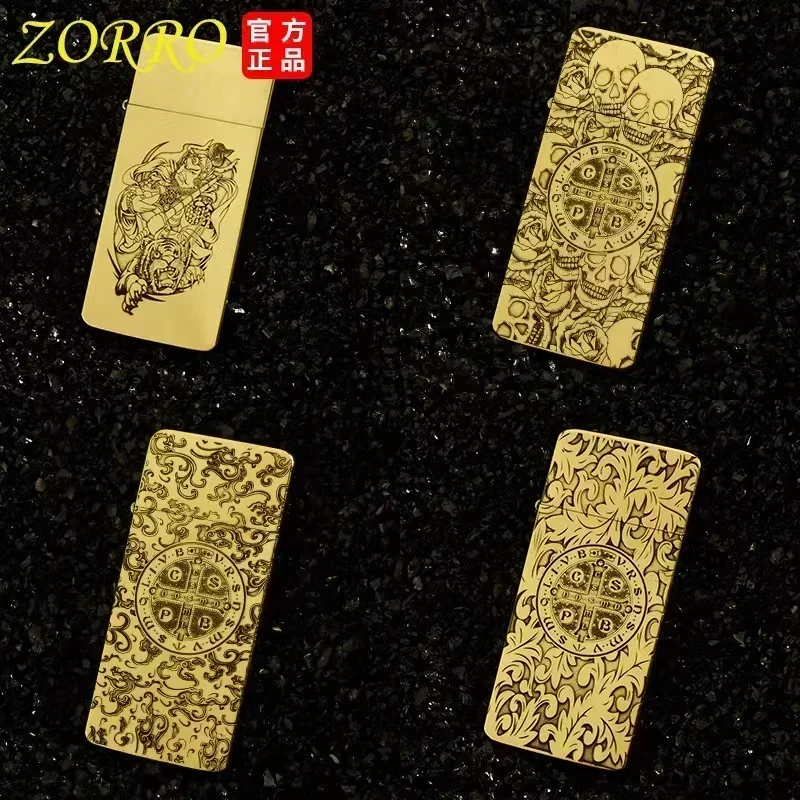ZORRO Ультратонкая латунная ручная работа двухсторонняя керосиновая зажигалка для