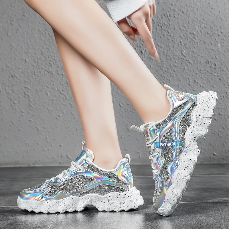 Shiny Shoes for Women Original Female Vulcanized Shoe Conspicuous Fashion Luxury Platform Shoe Comfortable Casual Sneakers 36-41