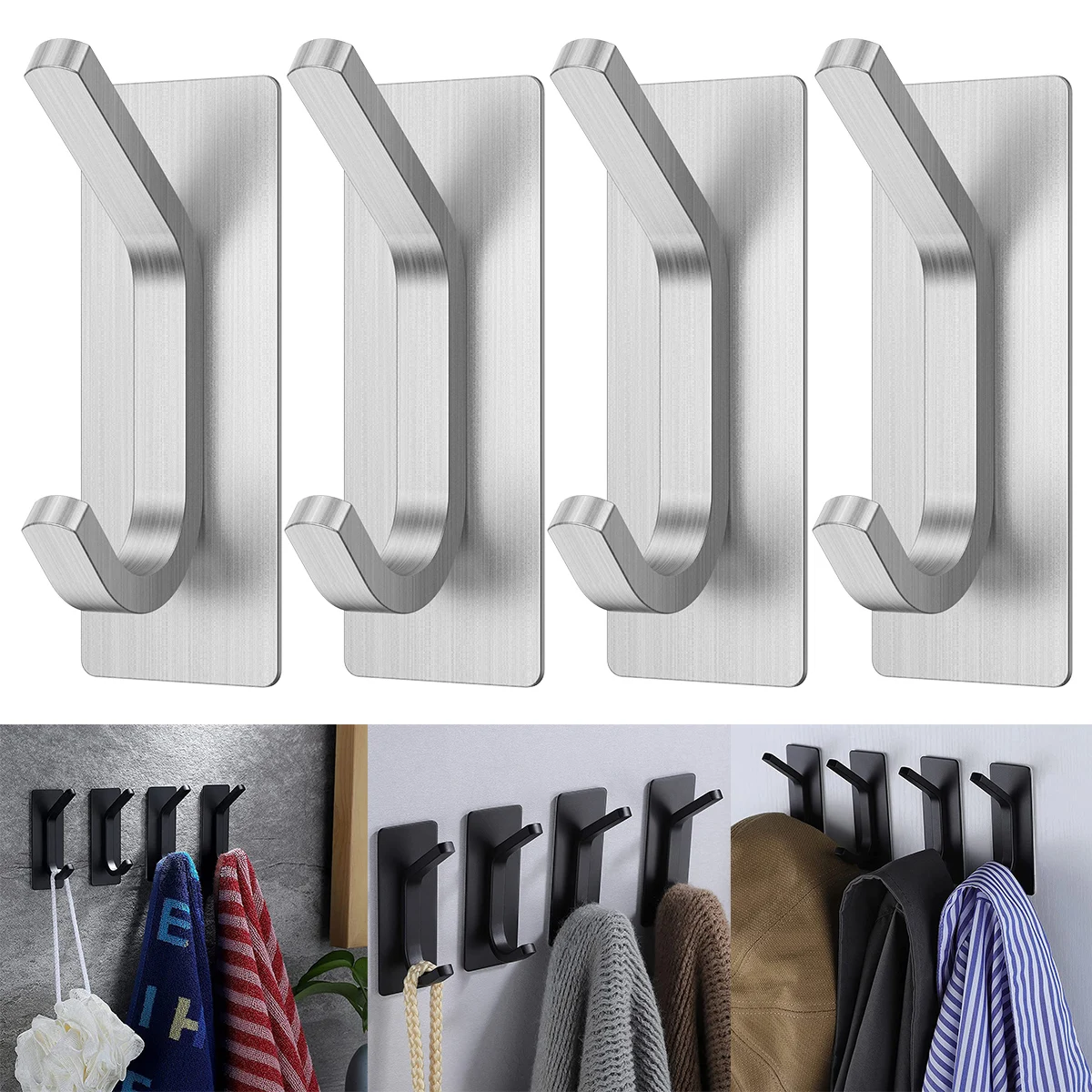 

Towel Hook Coat Hook 304 Stainless Steel Rust-Proof Wall Hook Punch Free Self-Adhesive Hat Hanger Hook Modern Robe Clothes Hook