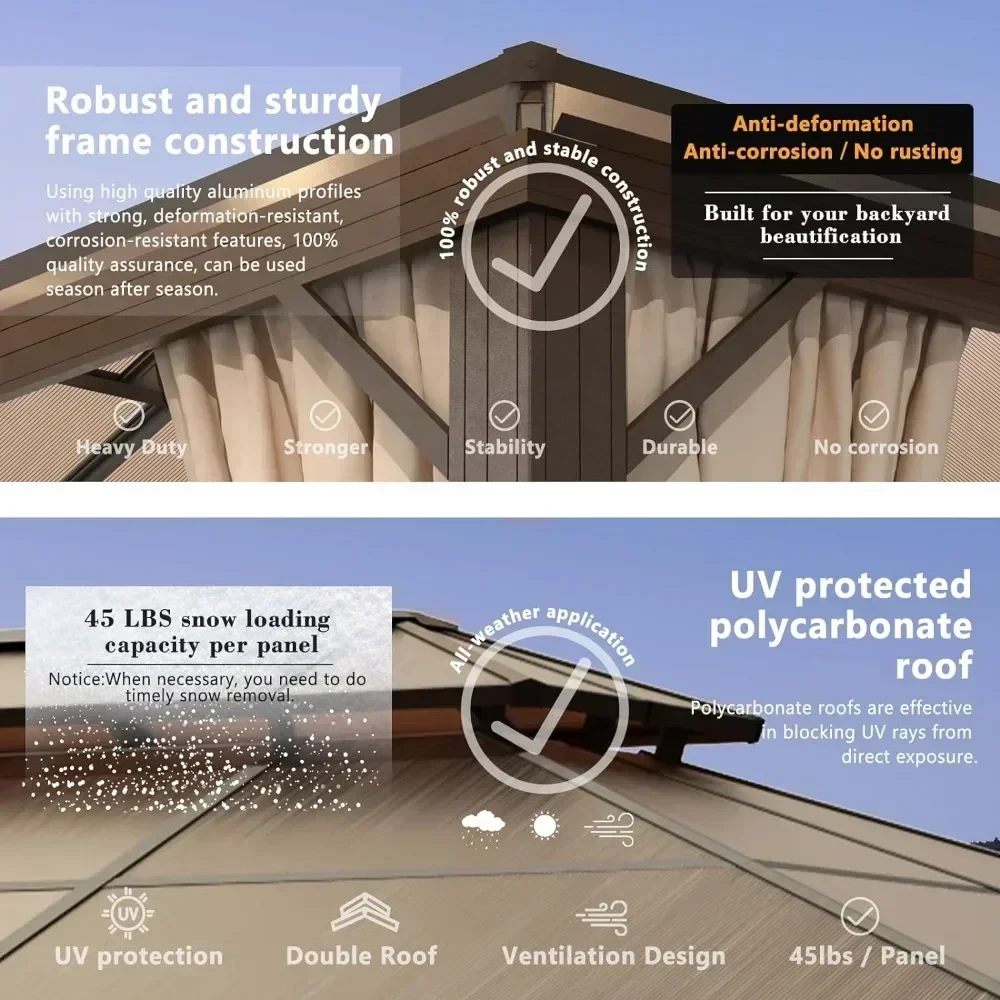 10X12 футов наружная беседка для внутреннего дворика алюминиевый каркас