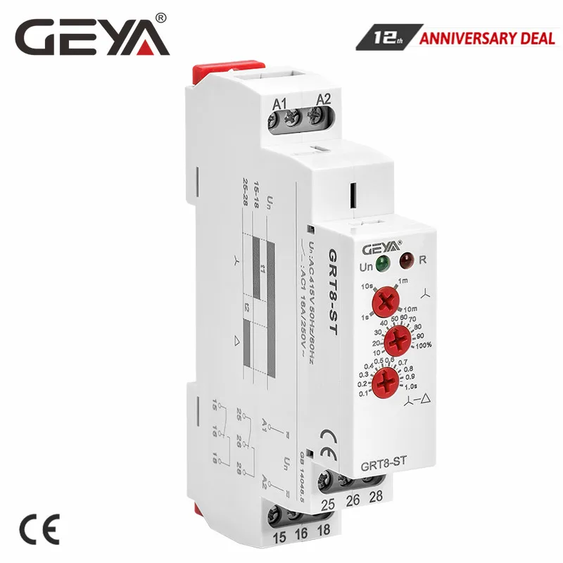 GEYA Delay on Star Delta Controller Relay 16A Soft Starter for the Motor Protection Relay AC230V, AC415V, AC/DC1