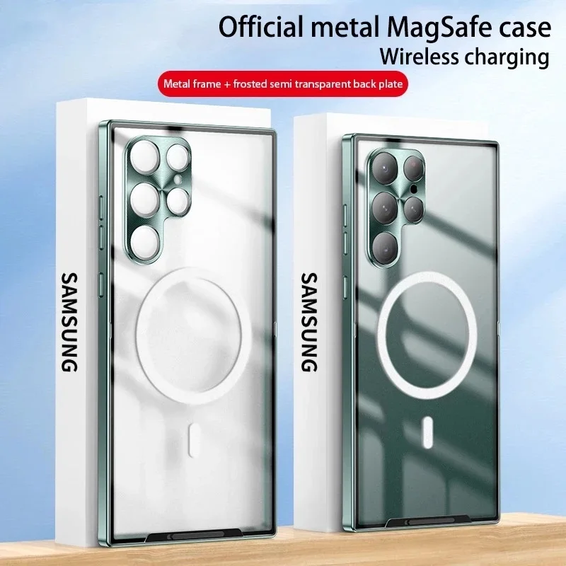 Samsung Magsafe New Magnetic Protective Case for Galaxy S22 S21 Ultra Plus Metal Aluminum Alloy Glass Frosted Slim Case