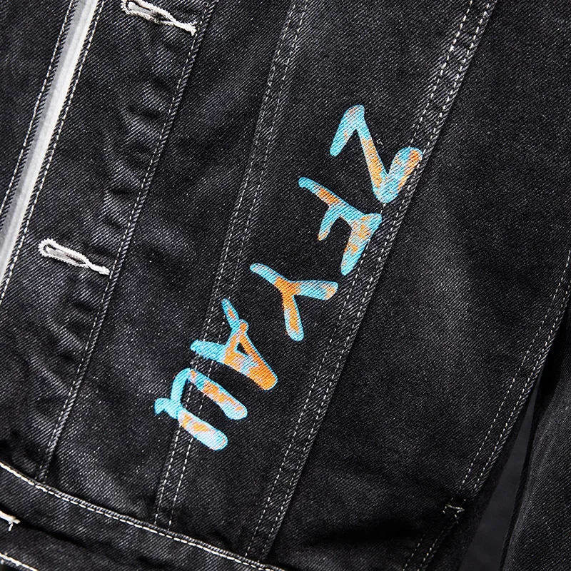 Весенне-осенняя свободная куртка больших размеров черная джинсовая мужская