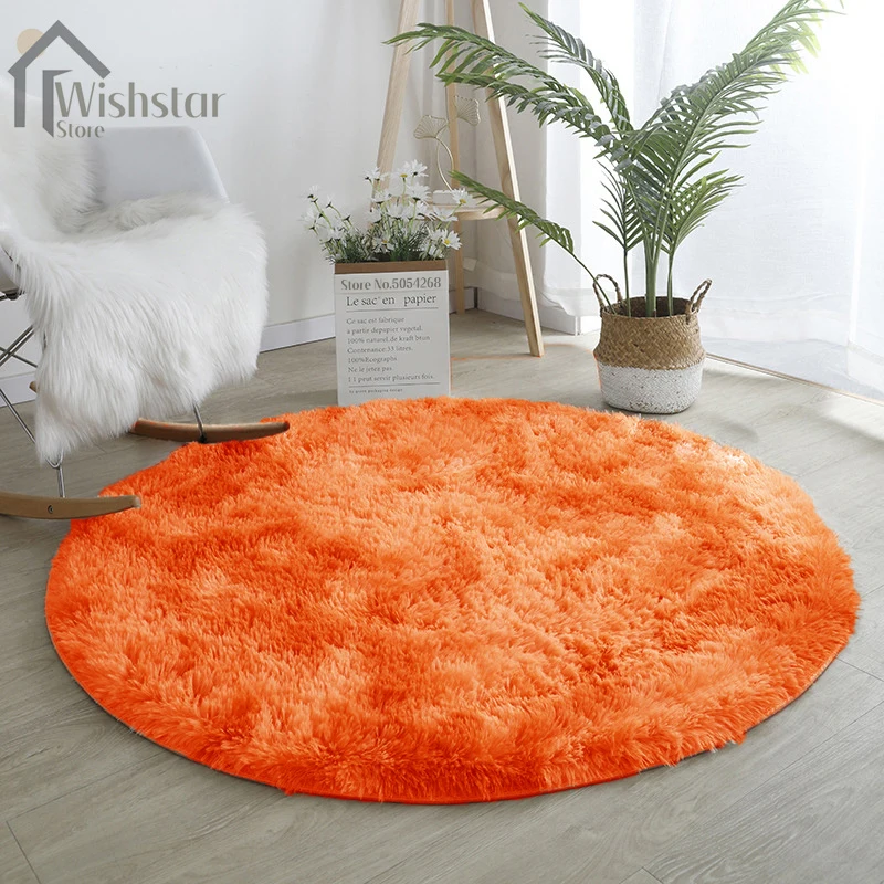 Plush Round Carpet Orange Tie Dye Gradient Play Mat Scandinavian Decor Circle Carpet For Girls Soft Cute Chair Mat Bedroom Rug