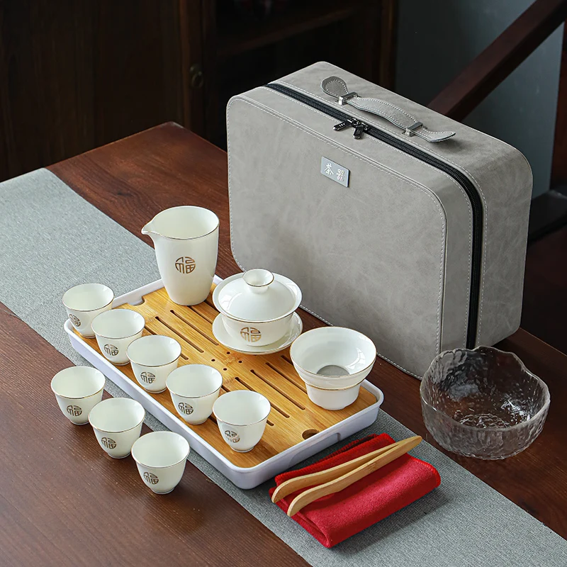 Portable Chinese Tea Cup Set Covered Bowl Kung Fu Service Bone Tea Set Coffee Mate Gift Travel Ceremony Juego De Te Tea Pot