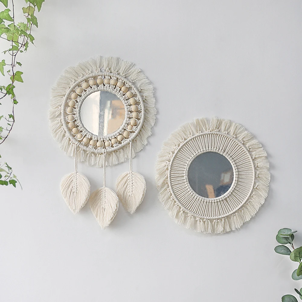 

Wall Mirror Macrame Decorative Mirrors Boho Home Decor Wall Hanging Mirror for Living Room Decoration Bedroom Baby Nursery Gift