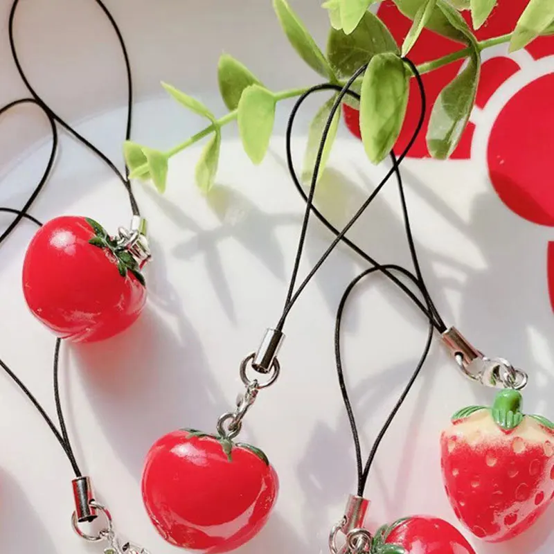

1pc Strawberry Tomato Mobile Phone Straps Fruit Smart Phone Strap Lanyard For IPhone/Samsung Case Keys Chain Decoration Ornament