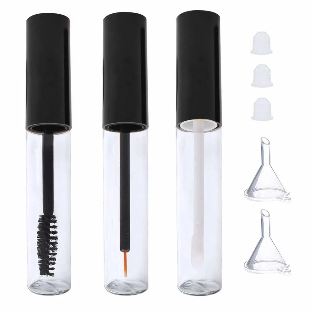 

3pcs/set 5ml/10ml Empty Black Mascara Tube Eyeliner and Lip Gloss Tubes Eyelash Cream Container Bottle with Funnels Transfer
