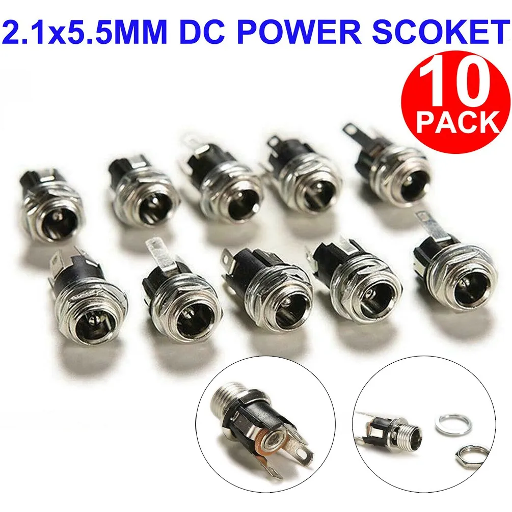 

10Pcs DC Power Supply Female Metal Panel Mount Connector 3A 24V DC 5.5x2.1mm Receptacle DC Power Connector Plug Solder Lug Jack
