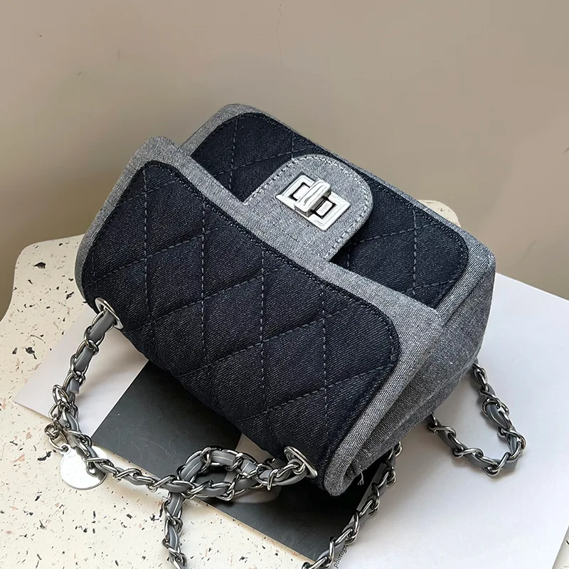 

Bag Women's Summer2022new Trendy Luxury High-quality Casual Simple Wild Denim Diamond Chain Bag Niche Messenger Small Square Bag