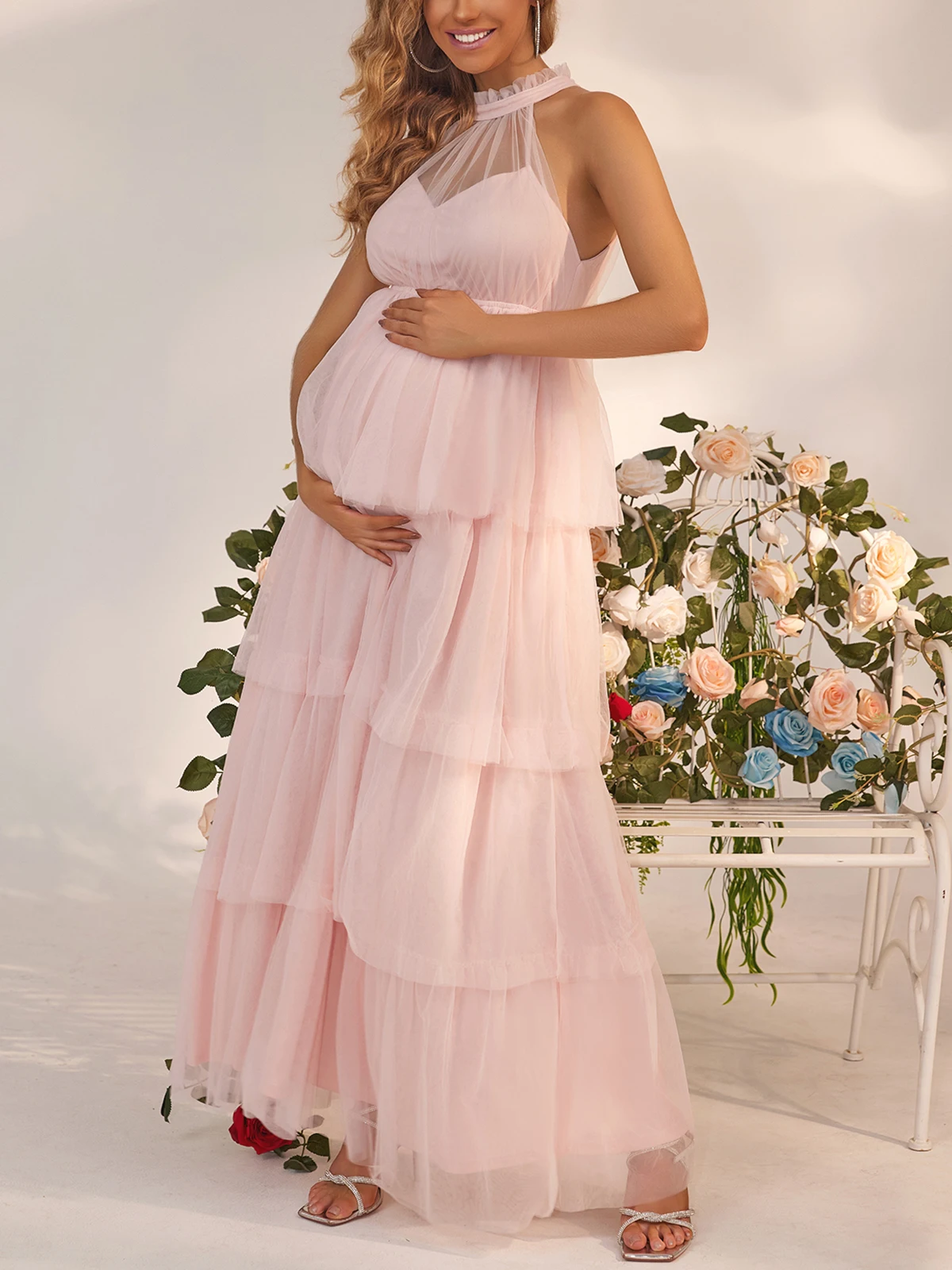 ItsRoya однотонные сетчатые платья для беременных с круглым вырезом вечерние