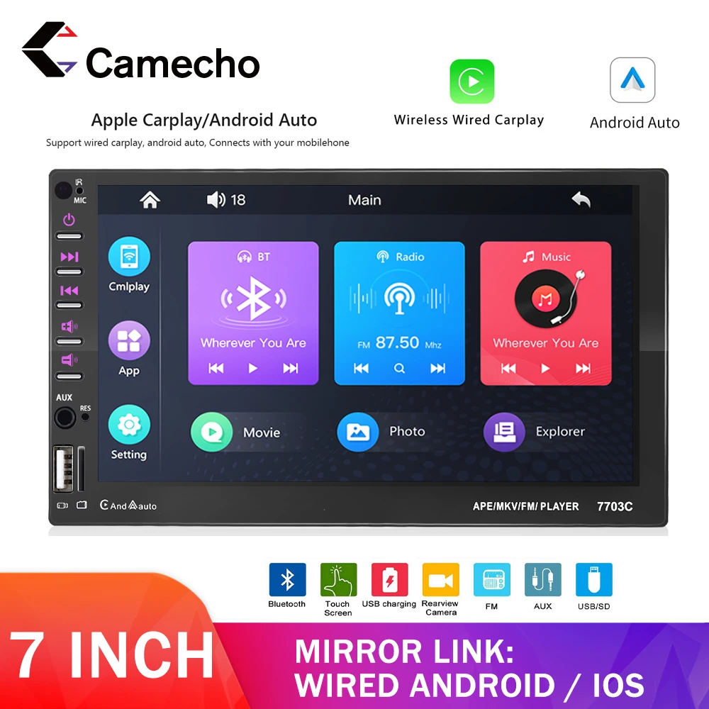 Camecho 7-дюймовый Carplay автомобильный радиоприемник стерео MP5-плеер 2Din универсальный