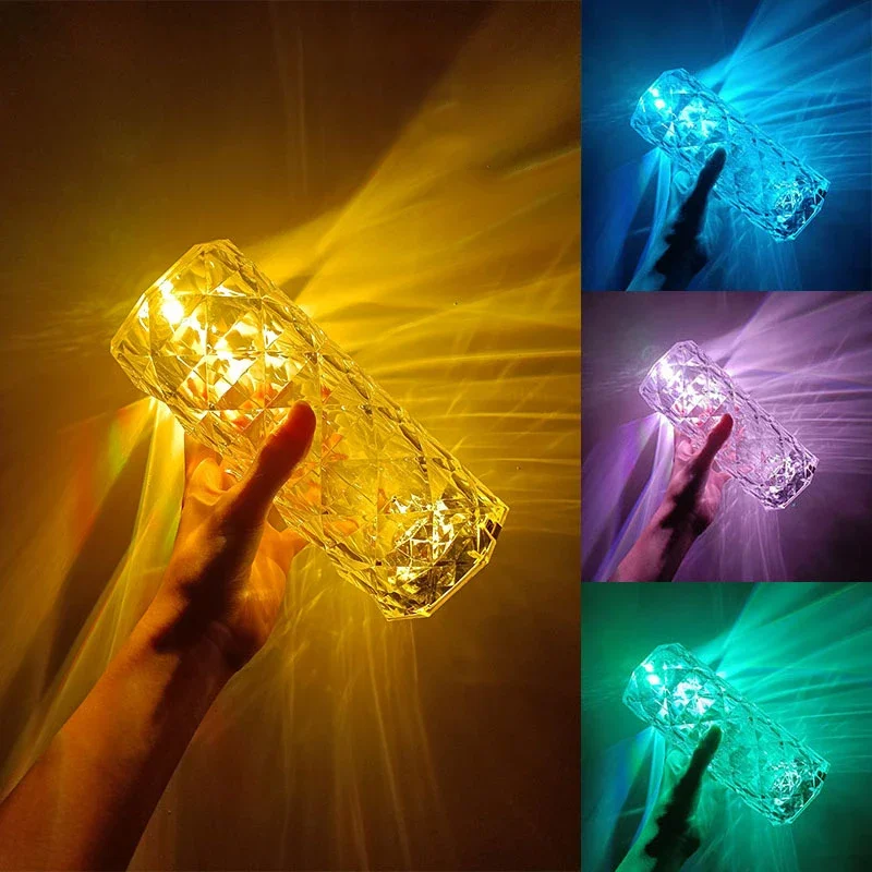 Настольная лампа с розовым бриллиантом и кристаллами RGB настольная декоративная