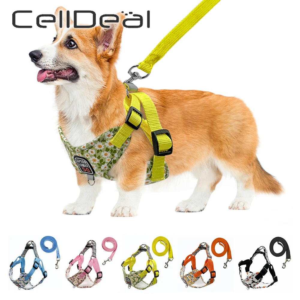 

Dog Vest Reflective Harnesses Fashion Printed Pet Harness Nylon Leash Set Small Medium Dogs Cats French Bulldog Pets Supplies