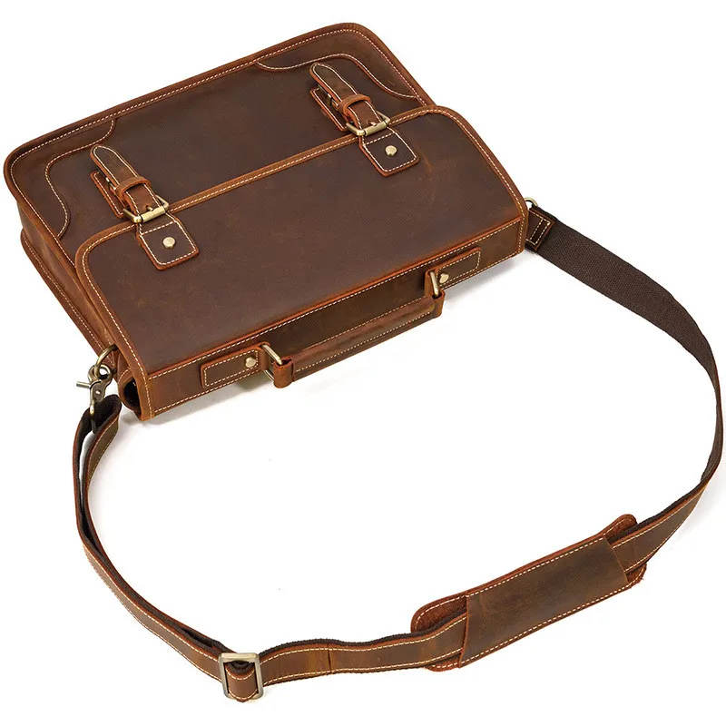 High quality natural genuine leather men's briefcase business handbag Crazy horse cowhide lawyer laptop shoulder messenger bag