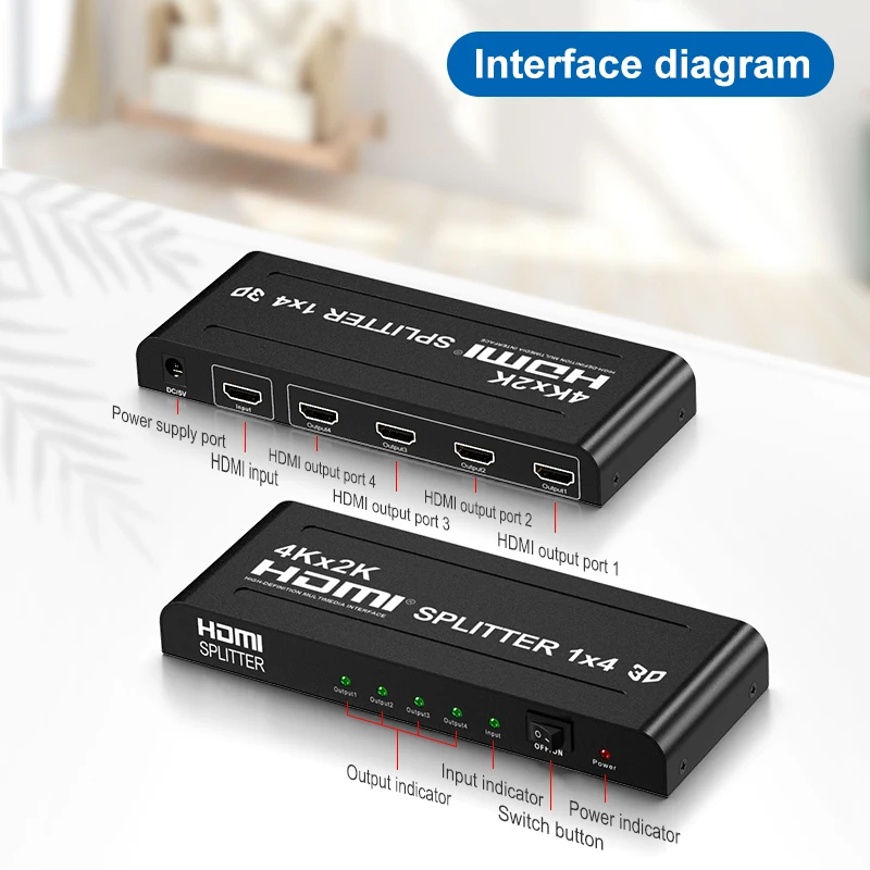 Разветвитель HDMI 1 в 4 выхода 4K HD Video HDMI-переключатель Совместимый кабель-адаптер 1x4