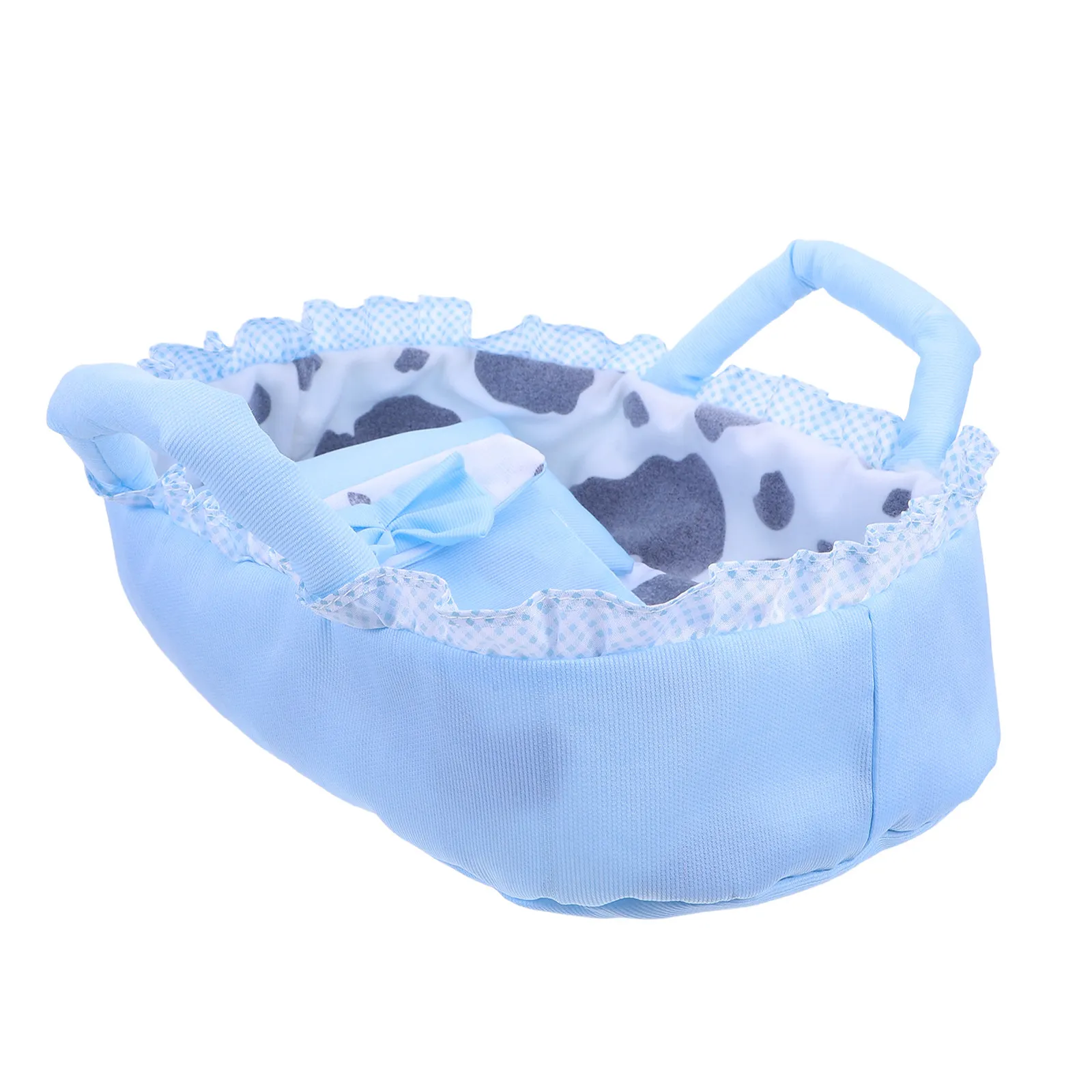 Фото Колыбель-кроватка для кукол 35 см с подушкой и одеялом, синяя, 13,8x9x3,9 дюйма, портативная люлька для реалистичных ролевых игр в кукольный домик №3