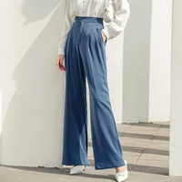 korean fashion high waist elegant satin suit pants women summer 2022 all match office lady wide leg loose straight long pants