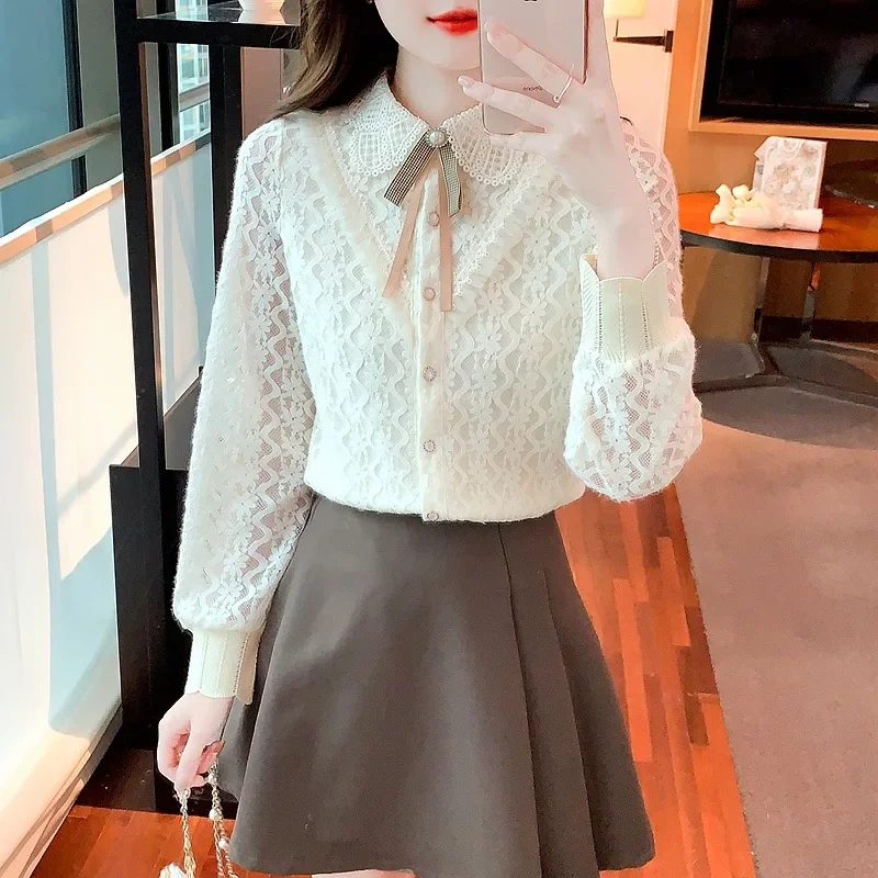Утолщенный кружевной базовый слой на флисовой подкладке женский зимний топ 2024