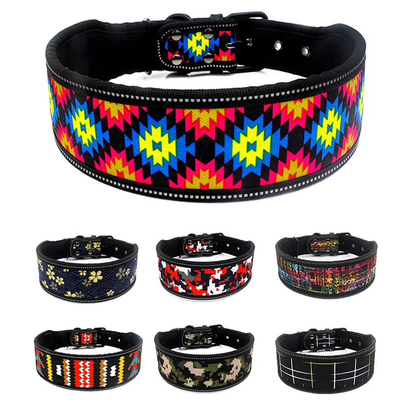 

Wide Dog Collar Reflective Diving Material Soft Pet Collar Print Medium Large Big Dogs Necklace Accessories Product Clearance