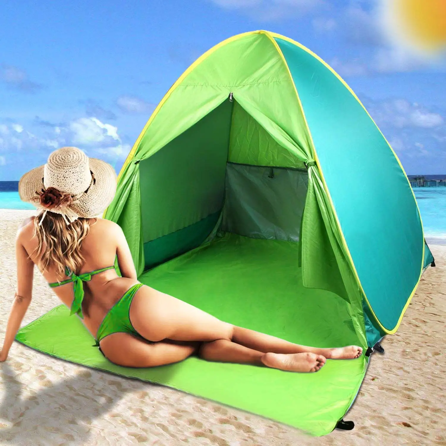 

SHOMORII Beach Tent,Pop Up Beach Shade, UPF 50+ Sun Shelter Instant Portable Tent Umbrella Baby Canopy Cabana with Carry Bag