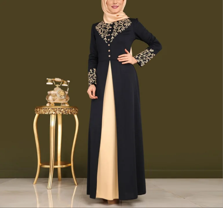 

Muslim Dresses Dubai Turkey Fashion Bronzing Print Long Dresses For Women Robe Dubai Arabian Robe Female Islam Clothing