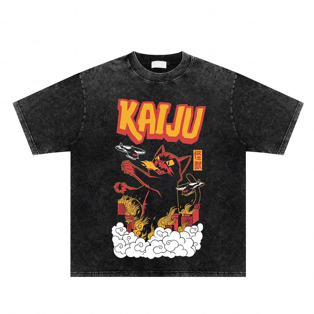 

Battle Cat Pattern Anime Printed Tshirt Streetwear HarajukuT Shirt Retro Washed T-shirtCasual Oversized Short Sleeves O-Neck Tee