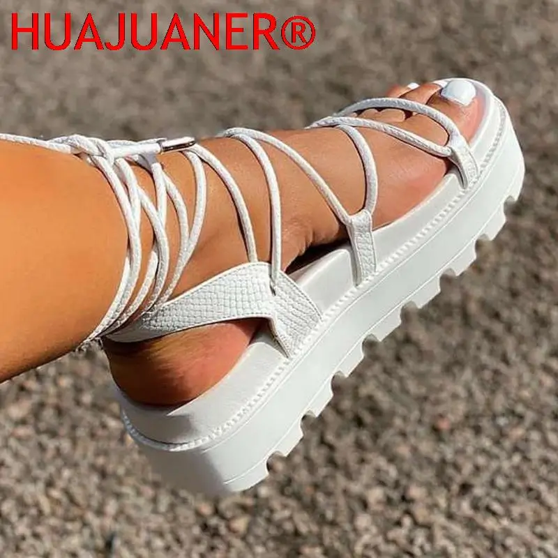 

Сандалии-гладиаторы женские на платформе, босоножки на толстой подошве, со шнуровкой, с поперечным Ремешком, модная обувь