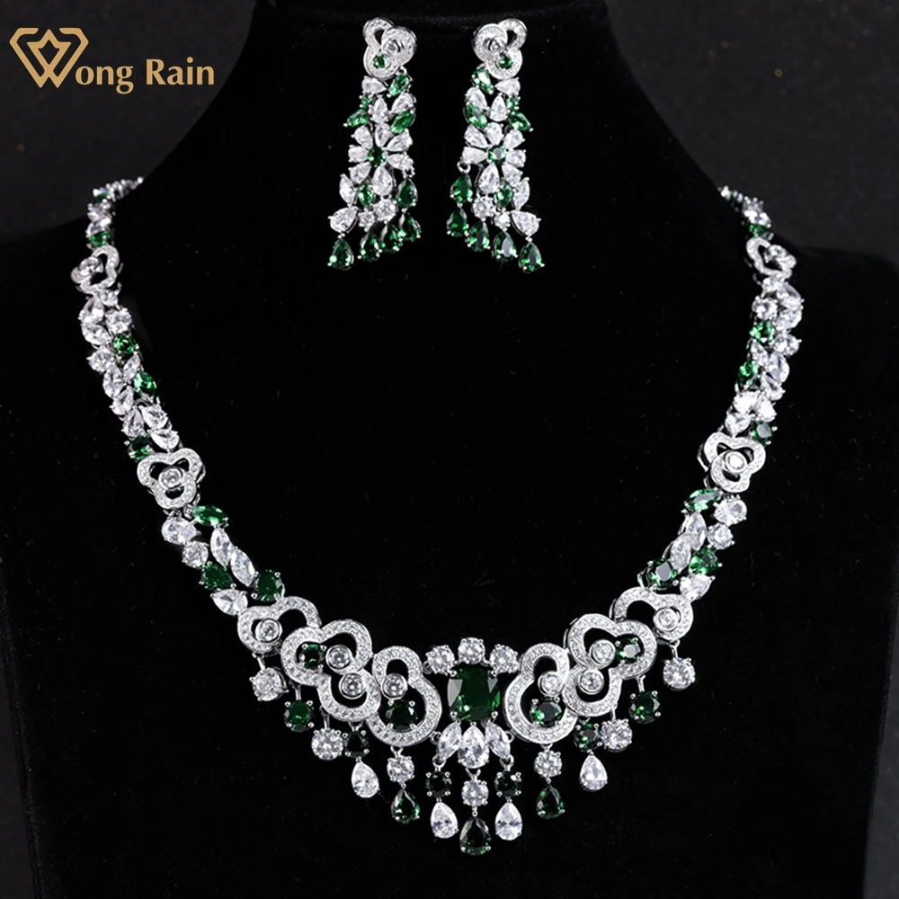 

Wong Rain 925 Sterling Silver 3EX VVS Emerald Sapphire Ruby Gem Created Moissanite Earrings/Pendant Necklaces Party Jewelry Set