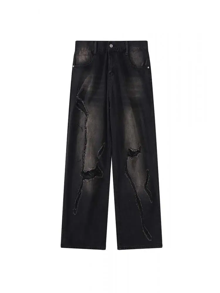 

Джинсы мужские с широкими штанинами, винтажные брюки в американском стиле, варенные, свободные рваные, с необработанными краями, прямые, полной длины
