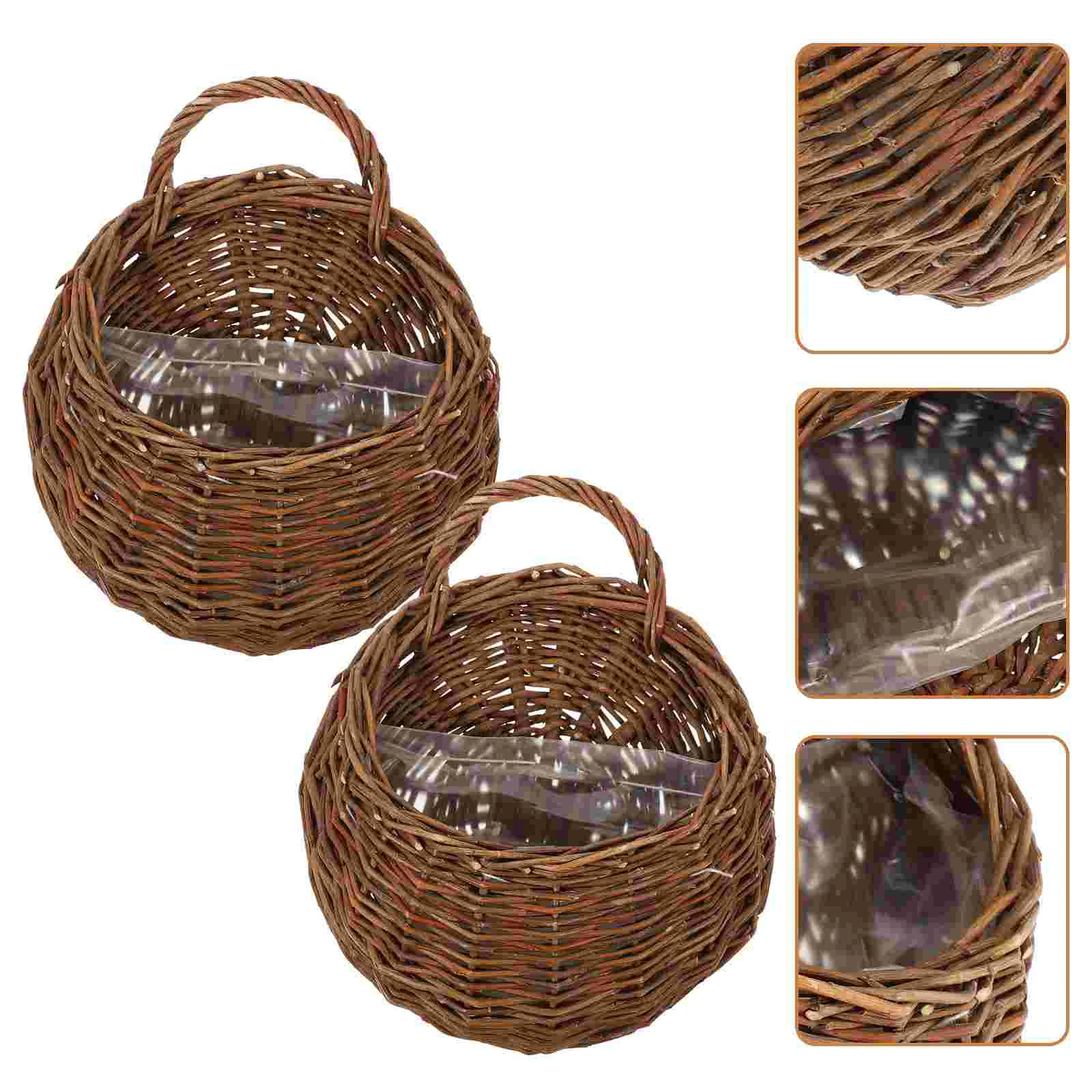 

2 Pcs Wall Hanging Rattan Flower Basket Decorative Organizer Storage Onion Fruit Vegetable Wooden Kitchen Sundries