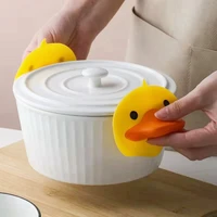 2 pcs cartoon cute yellow duck design hand clip siliconehigh temperature kitchen gloves finger protector kitchen tools