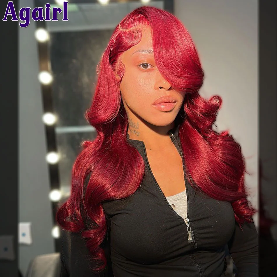 Бордовый бесклеевой парик 13X4