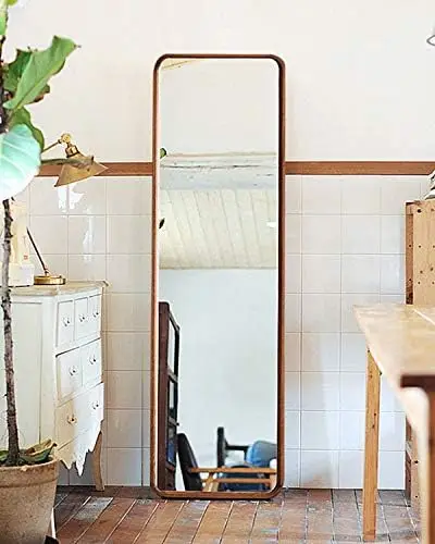 

Full Length Mirror, Floor Mirror with Stand, Beech, Rounded Corner, Wood Frame Rustic Mirror, Free Standing or Mounted, for Bed