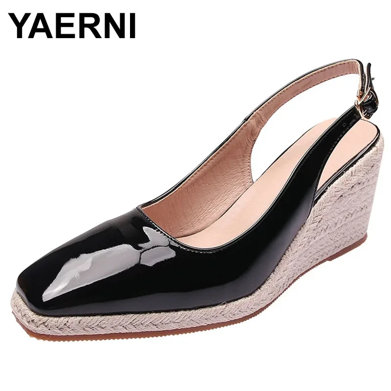 

New Wedge Sandals women's Heel Platform High Heel Pointed Toe Women's Shoes Back Empty Baotou Drag Fashion Patent Leather