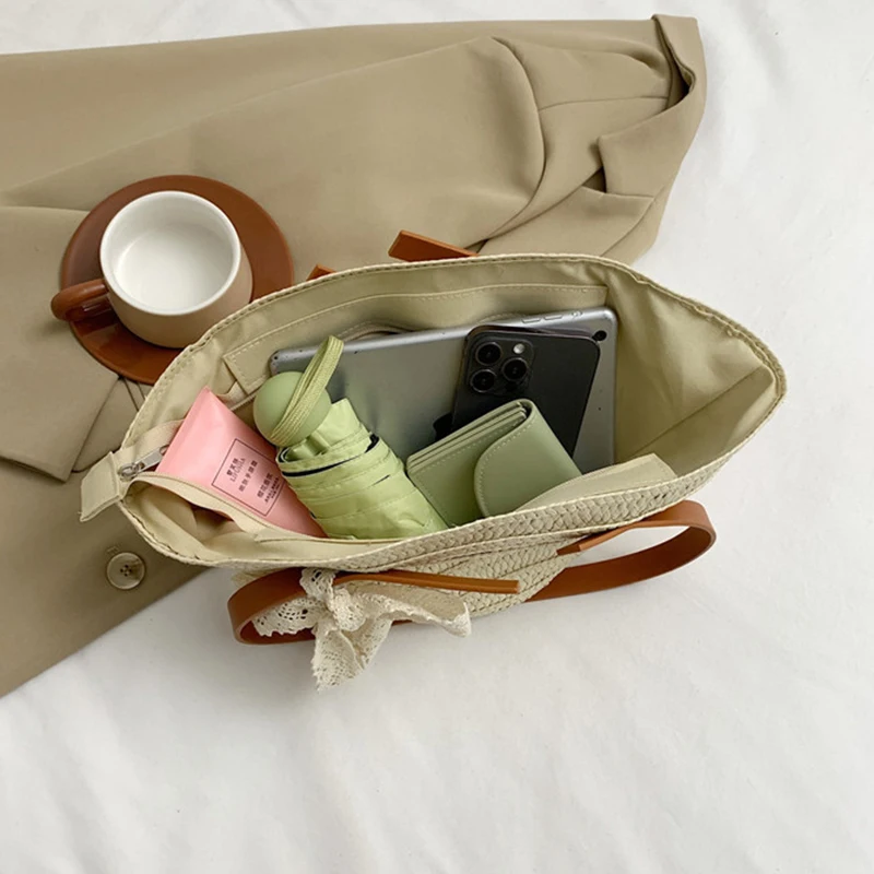 Женская соломенная большая сумка в богемном стиле портативная летняя пляжная