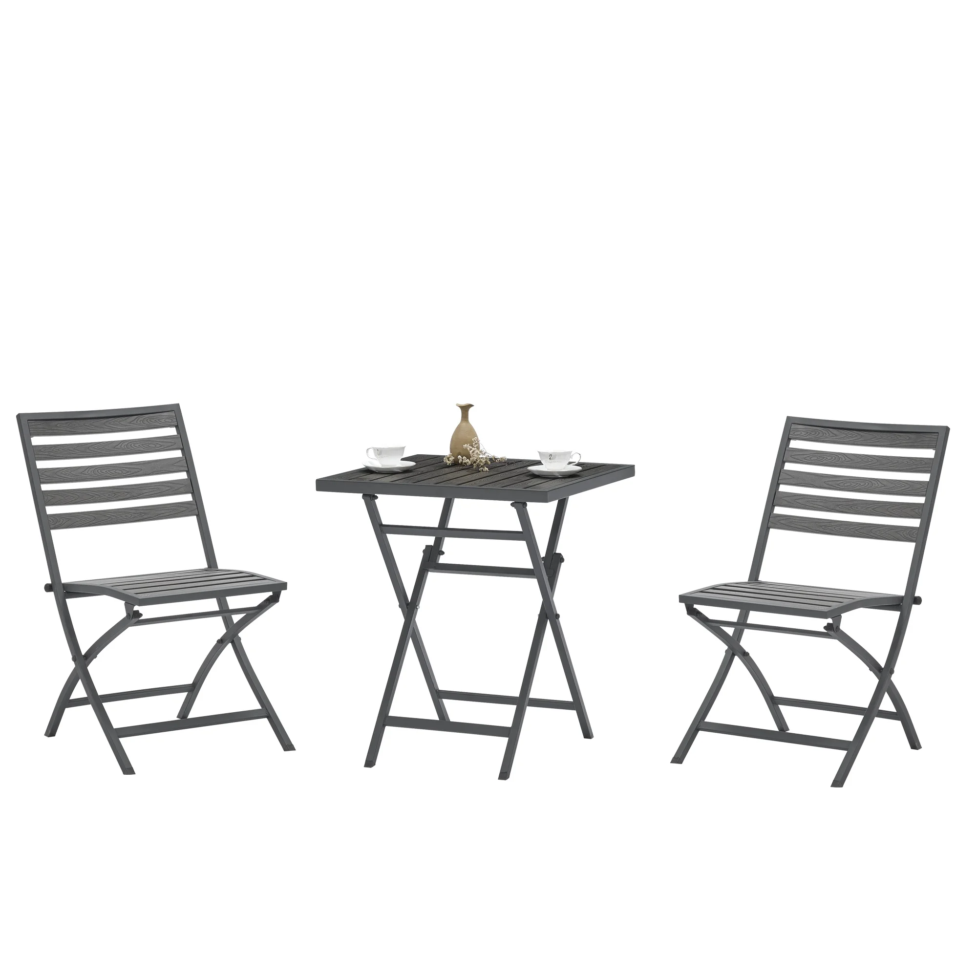 

3Pcs Modern And Minimalist Outdoor Furniture Plastic Wood Folding Table And Chair Garden Furniture 2 Chairs1 Table Garden Set