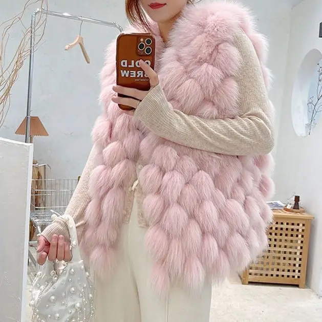 Fox fur coat women short style sleeveless 2022 new fashion casual V-neck winter vest