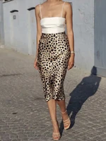houzhou sexy cheetah print satin mermaid skirts for women fashion leopard high waist slim midi long skirt elegant 90s streetwear