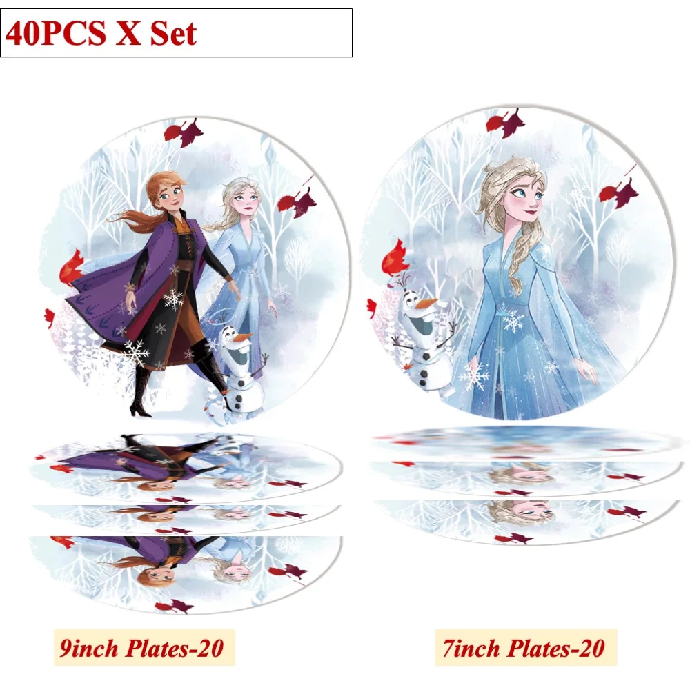 

New Frozen 40PCS 9inch 7inch Plates Set For Birthday Babyshower Wedding Childrens Day Dinner Gathering School Day Celebrations