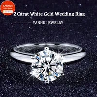 free sent certificate original solid 18k white gold color ring solitaire 2 ct zirconia gemstone diamond wedding band for women