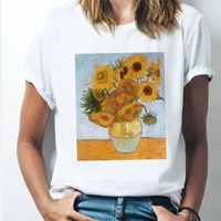 gogh sunflower t shirt women summer casual tshirts tees harajuku korean style graphic tops 2022 new kawaii female t shirt