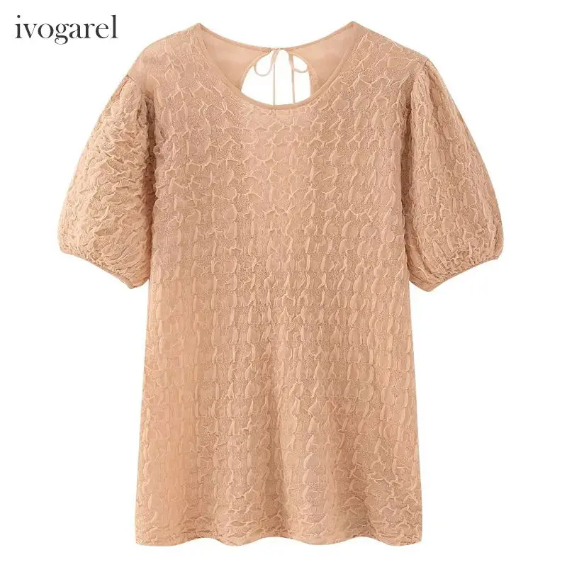 

Ivogarel Stylish Knit Top with Short Balloon Sleeves and Open Back Detail for Women Perfect for Any Occasion 2023 TRAF