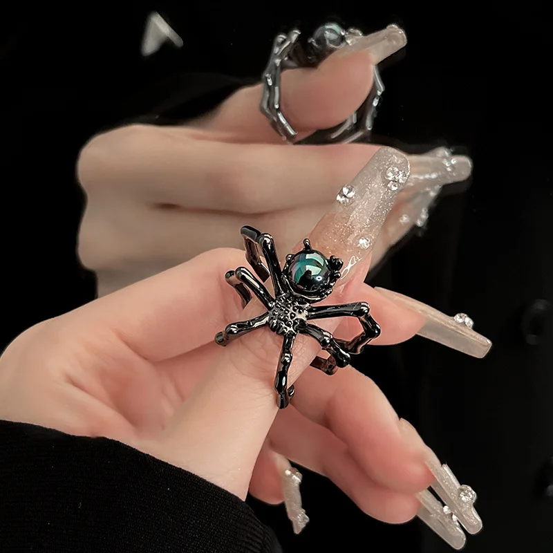 

Minar Hyperbole Big Spider Charm Rings for Women Black Plated Metallic Insect Adjustable Opening Finger Ring Korean Accessories