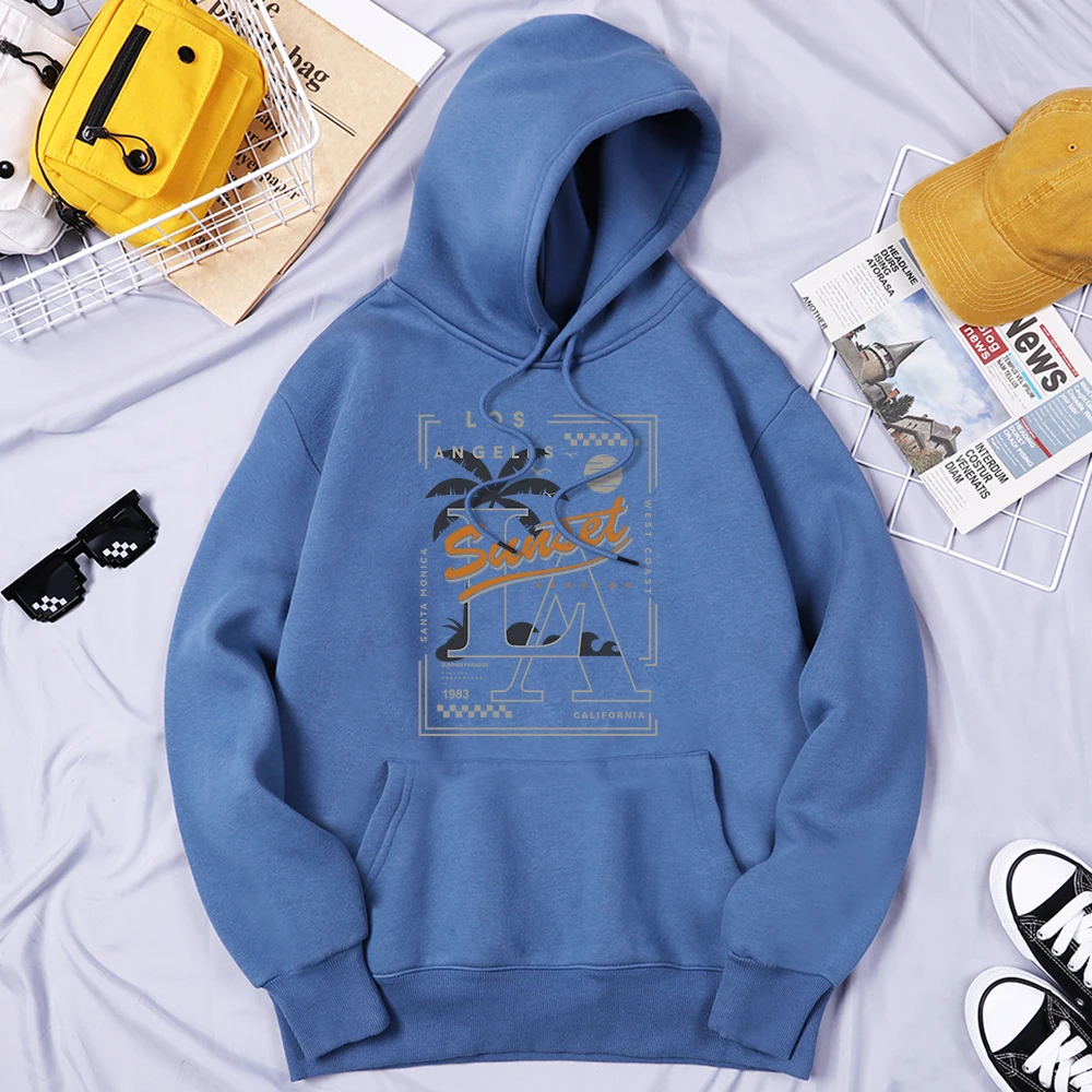 

Sunset In Los Angeles, California, 1983 Mens Clothes Vintage Warm Clothing Classic Loose Tracksuit All-Match Fleece Male Hoodies