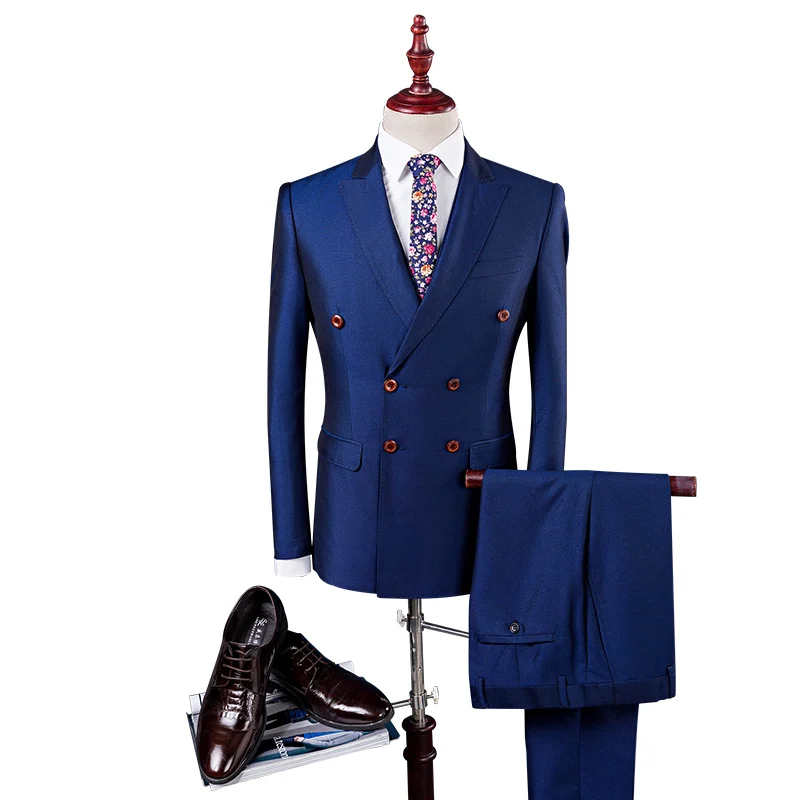 

Double Breasted Suit Men Slim Fit Wedding Suits For Men Black Royal Blue Royal Blue Tuxedo Jacket+Pants+Vest