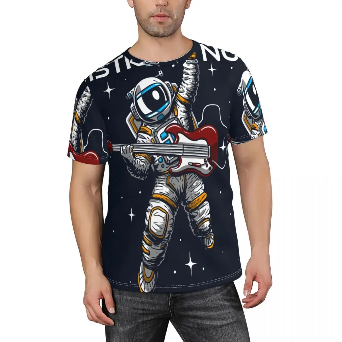 

Мужские и женские модели футболок с сумасшедшими астронавтами, играющими с гитарой, со слоганом, повседневная мужская футболка с коротким рукавом